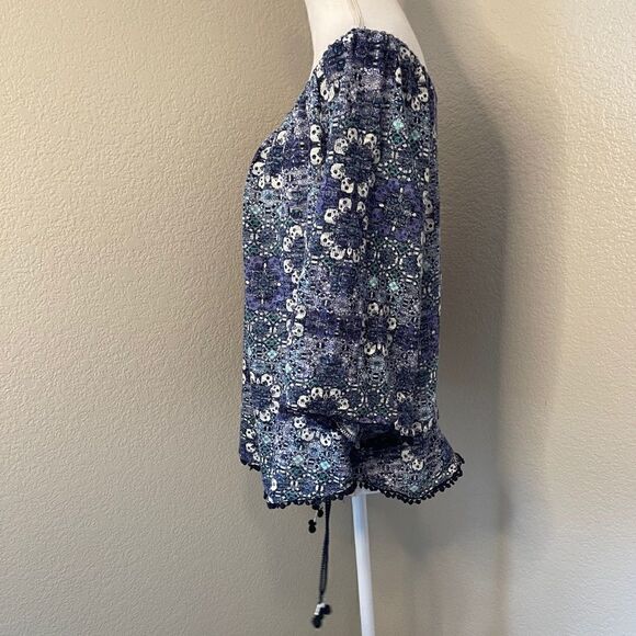 Blue floral off shoulder Pom Pom blouse - Picture 3 of 6